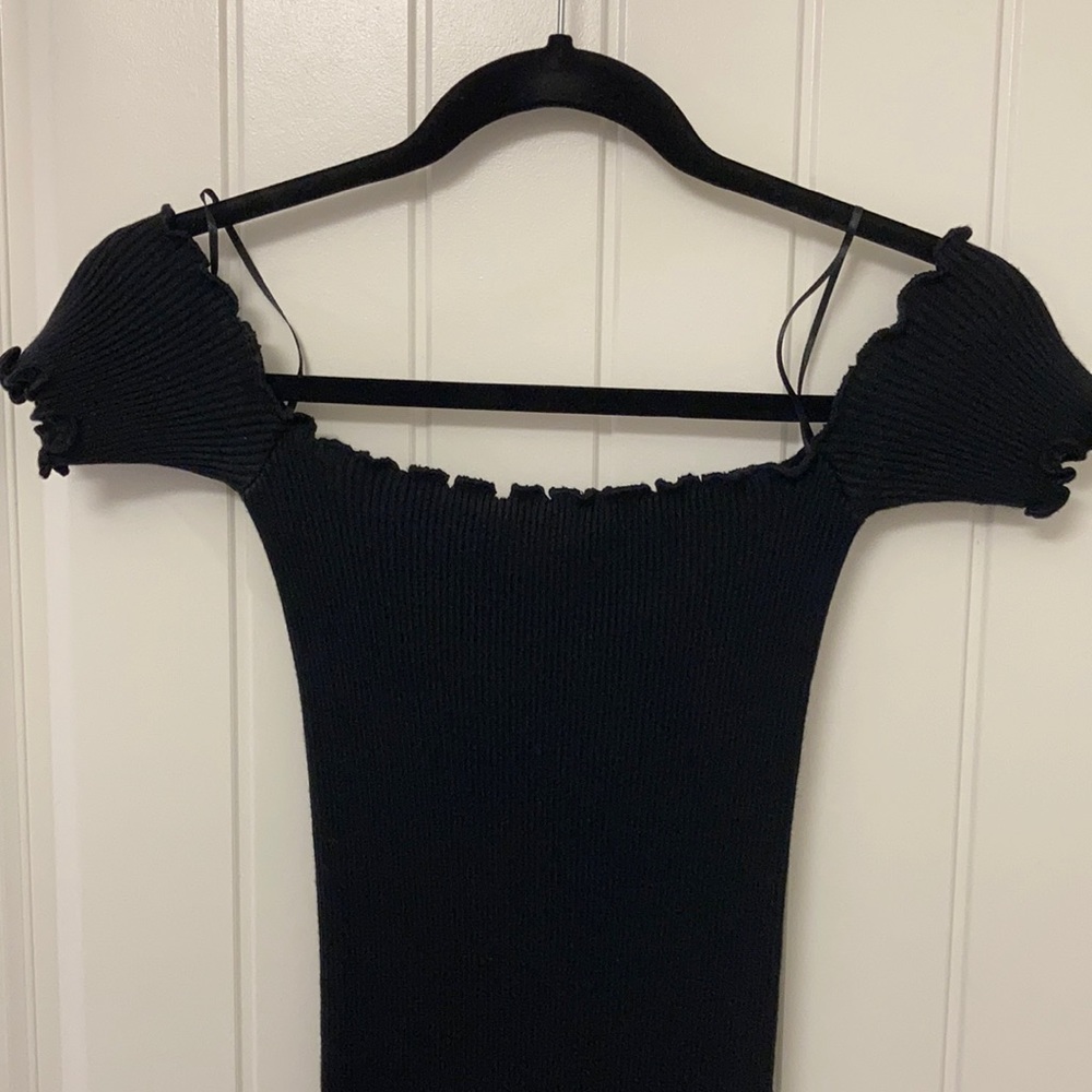Bershka black ribbed off shoulder dress